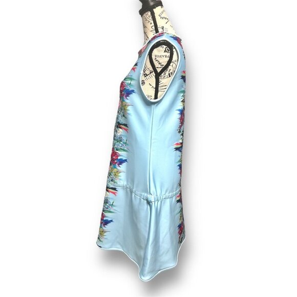 Cynthia Rowley Size Large Blue Floral Scuba Mini Dress Pockets Artsy Boho Resor - Picture 6 of 8